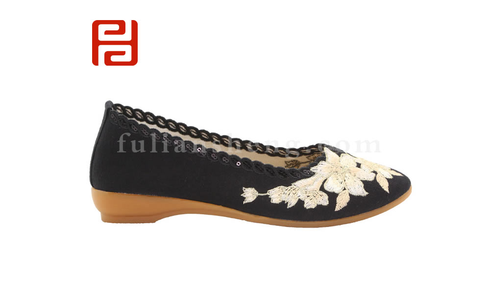 福連升夏款女士刺繡坡跟亞麻透氣淺口老北京布鞋圖片