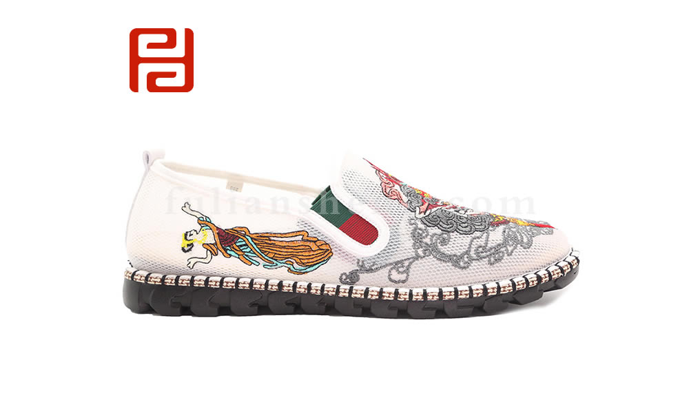 福連升夏款男士刺繡社會(huì)鞋網(wǎng)面涼鞋色鬼老北京布鞋圖片