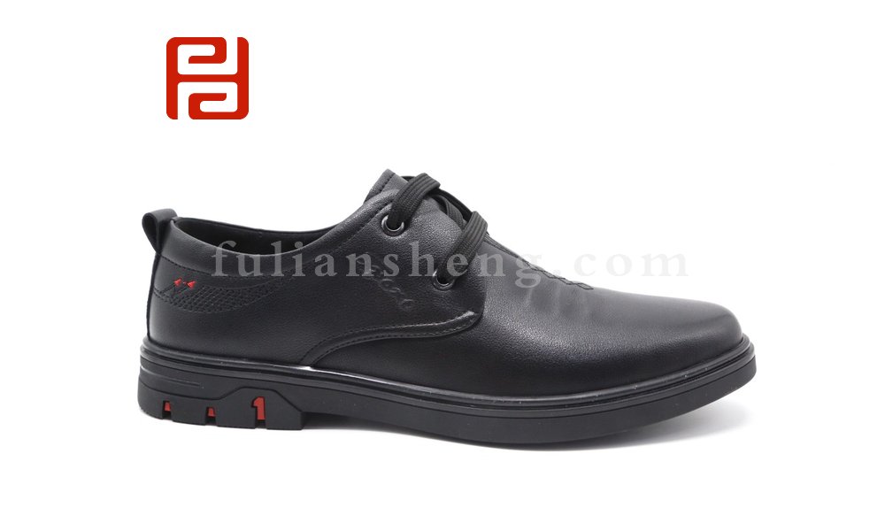 福連升商務休閑男鞋黑色系帶工作舒適皮鞋圖片