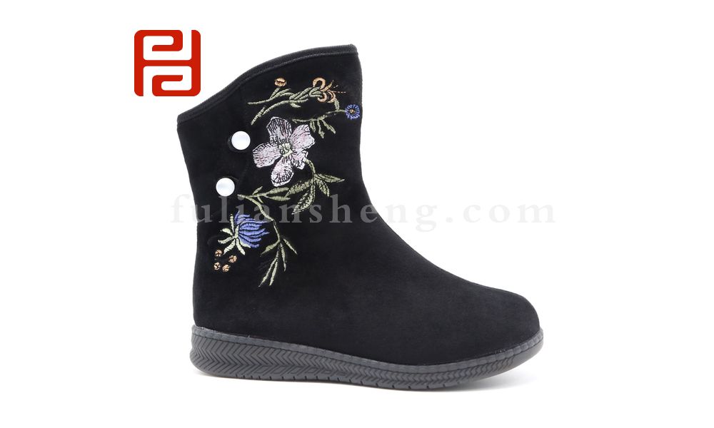 福連升老北京布鞋冬加絨中國風(fēng)刺繡女款短靴圖片