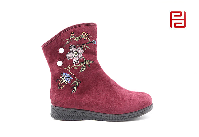 福連升老北京布鞋冬加絨中國風(fēng)刺繡女款短靴