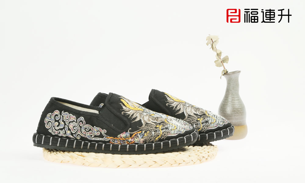 福連升男士刺繡亞麻復(fù)古風(fēng)中國龍祥云老北京布鞋單鞋(圖2)