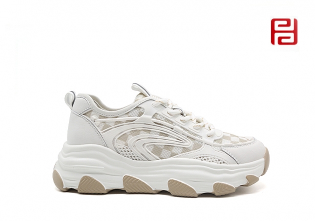 福連升夏季時(shí)尚運(yùn)動(dòng)女鞋棋盤格拼色老爹鞋